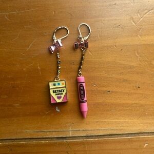 Betsey Johnson Pink Crayon and Yellow Box Earrings